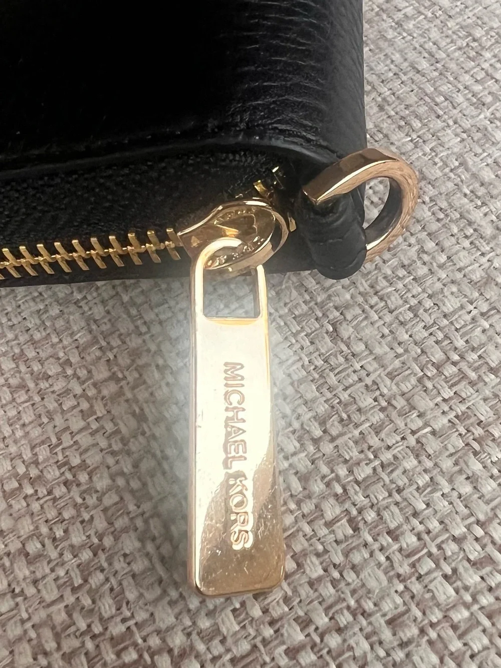 Michael Kors Black Pebbled Leather Wristlet Wallet with Gold MK Logo